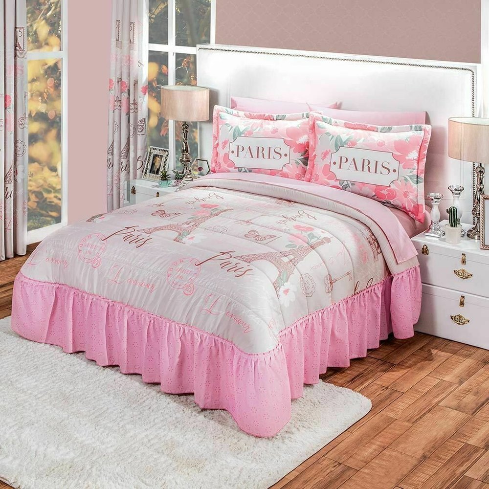 City Light Paris Print Microfiber Bedspread Set